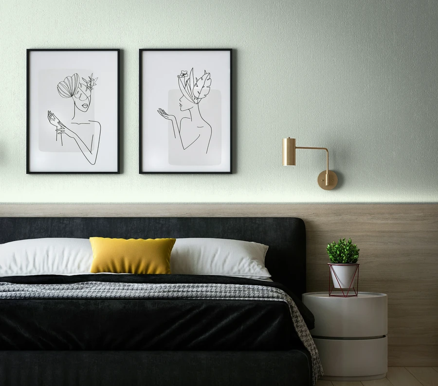 A bedroom with Mint Leaf walls